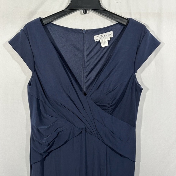 NEW $298‎ IEENA by Mac Duggal [ 12 ] Cap Sleeve V-Neck Jersey Gown in Navy - Picture 8 of 15